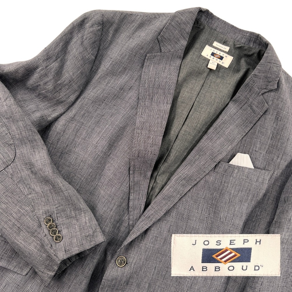 Joseph Abboud Linen Glen Plaid Sport Coat Blazer Men 2XL Gray Classic Fit Ivy
